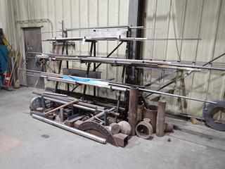 6ft X 3ft X 6ft Cantilever Storage Rack c/w Pipe, Plate, Square Tubing, Threaded Rod, And Mild Steel Round Tube *Note: Buyer Responsible For Removal*