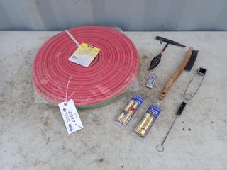 Unused Parker 100ft X 1/4in Twin Welding Hose c/w Striker, Chipping Hammer, Tip Cleaner, Quick Connects Set And Flashback Arrestor Set