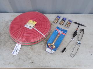 Unused Parker 100ft X 1/4in Twin Welding Hose c/w Striker, Chipping Hammer, Tip Cleaner, Uniweld WH360 Torch Handle, (2) Quick Connects Sets And Flashback Arrestor Set