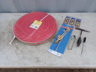 Unused Parker 100ft X 1/4in Twin Welding Hose c/w Striker, Chipping Hammer, Uniweld 780A Cutting Attachment, (2) Quick Connects Sets And Flashback Arrestor Set
