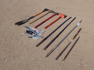 Qty Of Sledge Hammers, Shovel And Pry Bars 