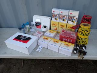 Qty Of Condor Barricade Tape, 3M Earmuffs, First Aid Kit, Eye Wash Station, Lock Box And Assorted Supplies