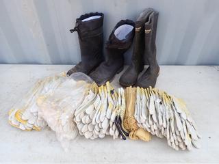 Qty Of BDG Cowhide Gloves c/w Size 11 Steel Toe Rubber Boots And Winter Boots