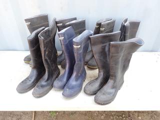 Qty Of (3) Pairs Of Size 11, (2) Size 12 And (2) Size 13 Steel Toe Rubber Boots