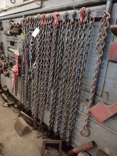 Qty Of Assorted Chains c/w Load Binders And (1) Puller 635 3-Ton Come Along