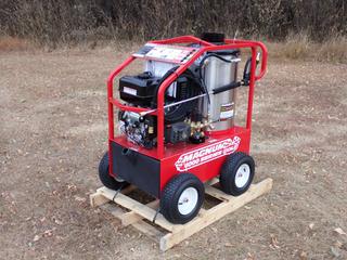 Unused 2025 Magnum GS18 4000 Gold Series 4000PSI Hot Water Pressure Washer w/ 15hp Gas Motor, 12V, Hose And Wand. SN 253175 *Note: Missing Fuel Cap* **Located In Edmonton**