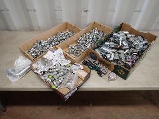 Qty Of Assorted Unused Hydraulic Hose Fittings, 90-Deg Elbows, Crimp Fittings, Joiners And Gauges **Located In Edmonton**