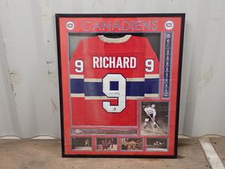 Maurice Richard Signed Framed Montreal Canadiens Jersey w/ Universal COA *Note: Water Damage* **Located In Edmonton**