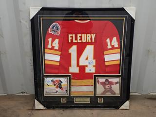 Theoren Fleury Signed Framed Calgary Flames Jersey w/ 1989 Stanley Cup Championship Patch And AJ Sports Memorabilia COA *Note: Water Damage* **Located In Edmonton**