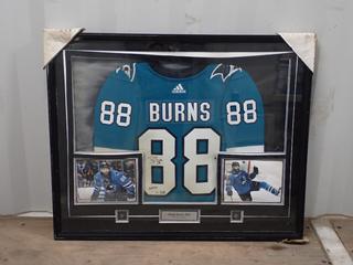 Brent Burns Signed Framed San Jose Sharks Jersey w/ "Burnzie" Inscription, COA By Burns Authentic *Note: Water Damage* **Located In Edmonton**