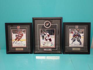 Patrick Roy Signed Framed Colorado Avalanche Picture c/w Sergei Federov Detroit Red Wings And Shane Doan Arizona Coyotes Signed Framed Pictures *Note: Water Damage* **Located In Edmonton**