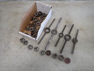 Qty Of Assorted Screw Threaded Taps c/w Assorted Handles **Located In Edmonton**