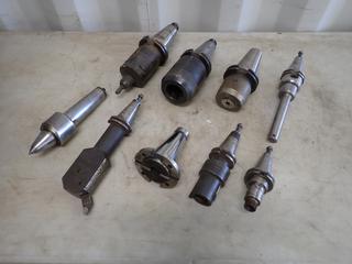 Qty Of CAT 40 End Mill Holders c/w Live Center, Collet Chuck Tool Holder, CAT 50 End Mill Holder And Boring Head **Located In Edmonton**