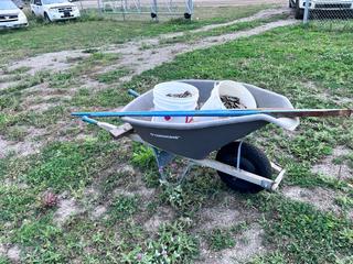 Wheel Barrow C/w Cat Bar and Buckets of Landscaping Rock *Located In Fernie, BC*