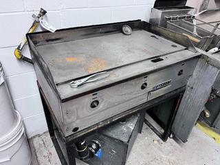Garland 3-Burner Flat Top Natural Gas Grill C/w Stand, Missing Gas Control Knobs *Located In Fernie, BC*