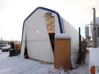 Quick Structures 40ft X 18ft X 18ft Shelter c/w 12ft(W) Door Opening *Note: Rip Above Door And Roof, Buyer Responsible For Dismantle And Removal, Contents Not Included* **Located In Fort McMurray**