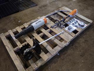 STIHL KMA 130R 28-36V KombiSystem c/w STIHL BG-KM Blower, STIHL BF-KM Soil Cultivator Attachment, STIHL PolyCut 5-3, STIHL AutoCut 56-2 And C3-2 And AP Battery Bag w/ Connecting Cord *Note: No Battery Or Charger* **Located In Fort McMurray**