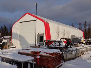 Quick Structures Approx. 60ft X 25ft X 18ft Shelter w/ 12ft(W) Door Opening *Note: Buyer Responsible For Dismantle And Removal, Contents Not Included* **Located In Fort McMurray**