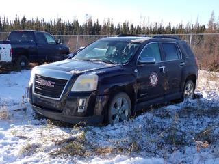 2014 GMC Terrain SLE AWD SUV c/w 2.4L, A/T And 235/55R18 Tires. Showing 167,318kms. VIN 2GKFLWEK6E6312759 *Note: No Key, Windshield Cracked, Rust Spots, Air Intake Manifold Disconnected, Front Bumper Damaged, Running Condition Unknown, Buyer Responsible For Removal* **Located In Fort McMurray**