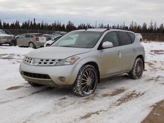 2007 Nissan Murano SL AWD SUV c/w 3.5L V6, A/T, Power Sunroof And 265/35ZR22 Tires. VIN JN8AZ08W57W658184 *Note: Unable To Verify Mileage, Unable To Remove Valve Stems To Fill Tires* **Located In Fort McMurray**