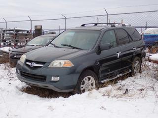2005 Acura MDX SUV c/w 3.5L VTEC, A/T, VTM 4-Lock, Power Sunroof And 235/65R17 Tires. VIN 2HNYD18995H002231 *Note: No Key, Cannot Verify Mileage, Windshield Cracked, Hail Damage Roof And Hood, Running Condition Unknown, Buyer Responsible For Removal* **Located In Fort McMurray**
