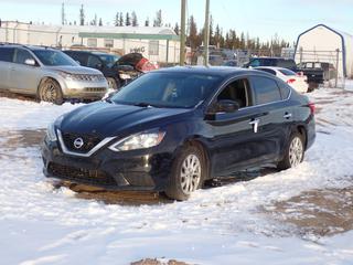 2016 Nissan Sentra SV 4-Door Sedan c/w 1.8L, A/T, Power Sunroof And 205/55R16 Tires. Showing 136,393kms. VIN 3N1AB7AP8GL662251 *Note: Driver Door Window Down, No Key, Running Condition Unknown, Buyer Responsible For Removal* **Located In Fort McMurray**