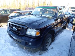 2006 Ford Ranger Extended Cab 4X2 Pickup c/w 3.0L, 6-Cyl, 5-Speed Manual And 215/70R15 Tires. VIN 1FTYR44U06PA77433 *Note: Driver And Passenger Outside Door Handles Missing, Windshield Cracked, Drivers Side Door Panel Missing And Radio Missing. No Keys, Running Condition Unknown, Buyer Responsible For Removal* **Located In Fort McMurray**