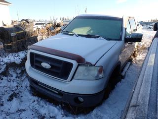 2006 Ford F150 FX4 4X4 Crew Cab Pickup c/w 5.4L, A/T And LT275/65R18 Tires. VIN 1FTPW14596FA45677 *Note: Driver Side Front Tire And Rim Off, Windshield Cracked, No Key, Running Condition Unknown, Buyer Responsible For Removal* **Located In Fort McMurray** 