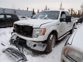 2012 Ford F150 XLT 4X4 Crew Cab Pickup c/w 3.5L V6 Eco Boost, A/T And LT265/70R17 Tires. Showing 275,927kms. VIN 1FTVW1ET6CKE01106 *Note: Rust, Back Bumper Damaged, Tail Lights Missing, Front Damaged, No Key, Running Condition Unknown, Buyer Responsible For Removal* **Located In Fort McMurray**