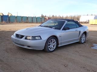 2004 Ford Mustang 40th Anniversary 2-Door Convertible c/w 3.9L V6, 5-Spd Manual And 245/45ZR17 Tires. Showing 285,237kms. VIN 1FAFP446X4F191415 *Note: Minor Rust* **Located In Fort McMurray**
