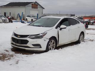 2017 Chevrolet Cruze LT 4-Door Sedan c/w 1.4L, A/T, Power Sunroof And 205/55R16 Tires. Showing 327,924kms. VIN 3G1BE5SM5HS592581 *Note: Windshield Cracked, Hail Damage Roof And Hood, Front Bumper, Headlight, Fender And Driver Door Damaged, No Key, Running Condition Unknown, Buyer Responsible For Removal* **Located In Fort McMurray**
