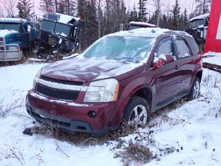 2008 Chevrolet Equinox LT AWD SUV c/w 3.4L V6, A/T And 225/60R17 Tires. VIN 2CNDL43F586036653 *Note: Missing Back Seats, Drivers Side Front And Back Windows Missing, Front Bumper Damaged, Windshield Cracked, No Keys, Running Condition Unknown, Buyer Responsible For Removal* **Located In Fort McMurray**