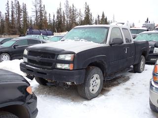 2005 Chevrolet Silverado 1500 4X4 Extended Cab Pickup c/w 5.3L, A/T And LT265/70R17 Tires. VIN 1GCEK19BX5Z354279 *Note: Front Spoiler Missing. Running Condition Unknown, Buyer Responsible For Removal* **Located In Fort McMurray**