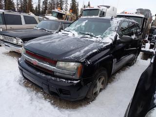 2006 Chevrolet Trailblazer LS SUV c/w A/T And LT245/75R16 Tires. VIN 1GNDS13S562266486 *Note: Windshield Cracked, Locked, No Keys, Running Condition Unknown, Buyer Responsible For Removal* **Located In Fort McMurray**