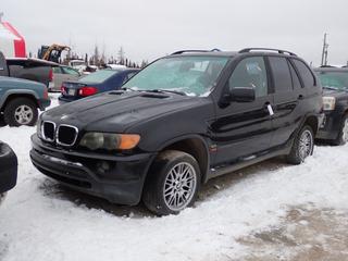 2001 BMW X5 SUV c/w 3.0L, 6-Cyl, A/T, Power Sunroof And 235/45ZR17 Tires. VIN WBAFA53531LM81211 *Note: Windshield Cracked, Back Hatch Minor Damage, Steering Column Cover Removed, No Key, Running Condition Unknown Buyer Responsible For Removal* **Located In Fort McMurray**