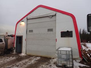 Quick Structures Approx. 60ft X 25ft X 18ft Shelter w/ 12ft(W) Door Opening *Note: Buyer Responsible For Dismantle And Removal, Contents Not Included* **Located In Fort McMurray**