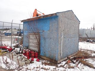 12ft X 10ft X 130in Storage Shed c/w Breaker Panel Box, Wired For Power, (2) Storage Shelves And (2) Lockers *Note: Buyer Responsible For Removal* **Located In Fort McMurray**