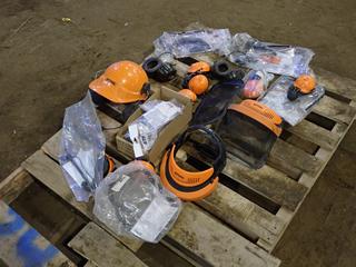 Qty Of Earmuffs, Hard Hat, Face Shield Brackets, Clear Shields And Assorted Supplies **Located In Fort McMurray**