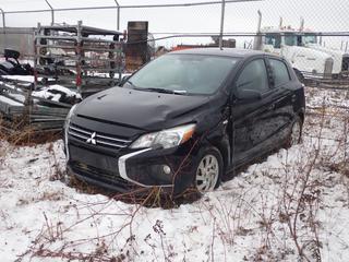 2021 Mitsubishi Mirage 4-Door Coupe c/w A/T And 175/65R14 Tires. VIN ML32AUHJ4MH001818 *Note: Roof, Hood And Fender Damaged, No Key, Running Condition Unknown, Buyer Responsible For Removal* **Located In Fort McMurray**