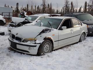 2003 BMW 320i 4-Door Sedan c/w 5-Spd Manual And P195/60R15 Tires. VIN WBAEV13413KL10594 *Note: Hood Don't Open, Damaged, No Key, Running Condition Unknown, Buyer Responsible For Removal* **Located In Fort McMurray** 