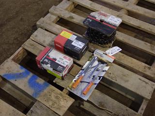 Oregon 3/8in 1.6mm And 3/8in 1.3mm Chainsaw Chain c/w (1) Box Of Chainsaw Packaging And STIHL Sharpening Kit **Located In Fort McMurray**