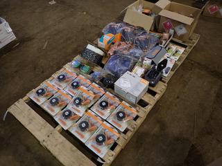 Qty Of Wheels, Air Filter, Husqvarna Charger, Weed Eater Line, STIHL AL300/500 Battery Charger, 3/8in Chainsaw Chain, Air Filters And Assorted Supplies **Located In Fort McMurray**