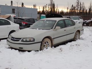 2004 Chevrolet Impala 4-Door Sedan c/w 3.4L, A/T And 225/60R16 Tires. VIN 2G1WF52E549213478 *Note: Parts Missing Off Engine, No Battery, No Key, Running Condition Unknown, Buyer Responsible For Removal* **Located In Fort McMurray**