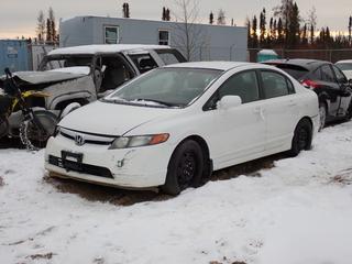2007 Honda Civic 4-Door Sedan c/w 1.8L, A/T And 205/55R16 Tires. VIN 2HGFA16507H018182 *Note: Front Bumper And Fender Damaged, Scratches, Back Quarter Panel Damaged, Air Bags Deployed, Running Condition Unknown, Buyer Responsible For Removal* **Located In Fort McMurray**
