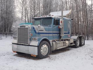 1988 Freightliner MB80 FLD Classic T/A Sleeper Truck Tractor w/ Cat 3406 425 HP, Eaton-Fuller 18-Spd, 60in Sleeper, 242in WB A/R Spring Susp And 11R24.5 Tires. Showing 406,878kms. VIN 2FUPYXYBOJV299776 *Note: Brand New Transmission, Rebuilt Engine And New Seats As Per Consignor* **Located In Fort McMurray**