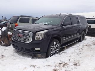 2017 GMC Yukon XL 4X4 SUV c/w 6.2L, A/T, Power Sunroof And 285/45R22 Tires. Showing 104,412kms. VIN 1GKS2HKJ1HR395650 *Note: Front Bumper And Fender Damaged, Passenger Side Window Smashed, Broken Headlight, No Key, Running Condition Unknown, Buyer Responsible For Removal* **Located In Fort McMurray**