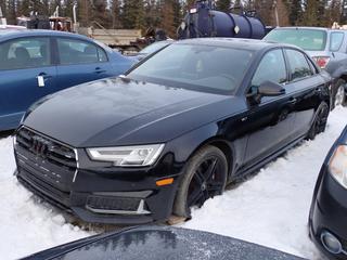 2018 Audi S4 4-Door Sedan c/w 3.0L V6, A/T, Power Sunroof And 215/40R18 Tires. Showing 83,560kms. VIN WAUB4AF4XJA002814 *Note: No Key, Running Condition Unknown, Buyer Responsible For Removal* **Located In Fort McMurray**