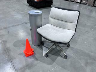 Adjustable Task Chair c/w Towel Sanitizer Dispenser Container and (8) Pylons 