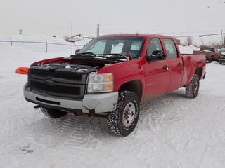 2009 Chevrolet Silverado 2500HD 4X4 Crew Cab Pickup c/w 6.0L, V8, A/T And LT235/75R16 Tires. Showing 238,911kms. VIN 1GCHK73K59F103539 *Note: No Reverse, Engine Light On, Dents, No Hood, Mirror Broken, Passenger Side Window Broken, Passenger Seat Unattached* *PL#55 **LOCATED @ 210 MACDONALD CRESCENT, FORT MCMURRAY, AB**