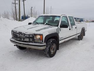 2000 Chevrolet Silverado 3500 4X4 Crew Cab Pickup c/w V8, A/T And LT245/75R16 Tires. Showing 138,371kms. VIN 1GCHK33R3YF457354 *Note: Rust, Paint Peeling* *PL#57 **LOCATED @ 210 MACDONALD CRESCENT, FORT MCMURRAY, AB**